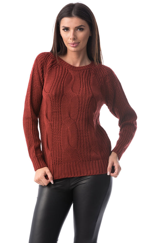 Pulover simplu din material tricotat si decolteu rotund E760-81