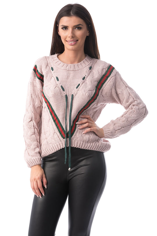 Pulover gros accesorizat cu snur in fata E762-5