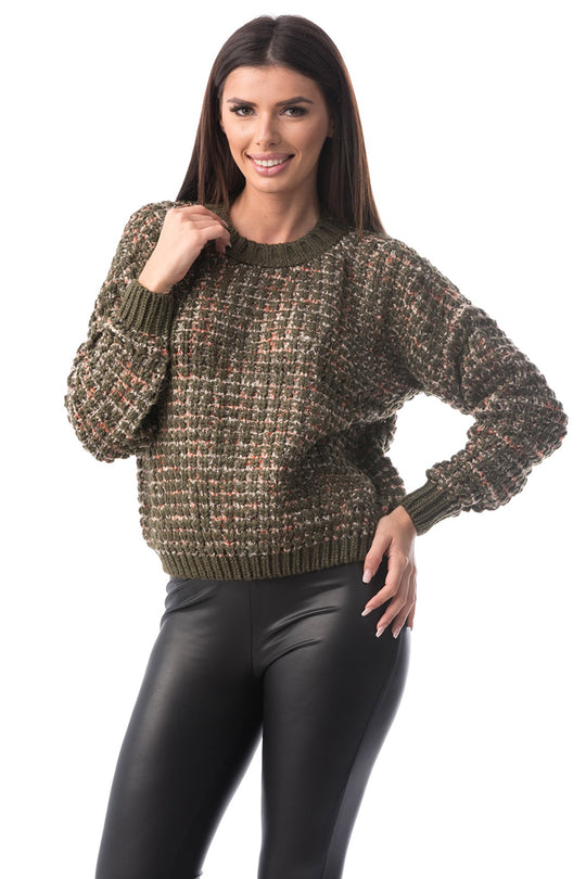 Pulover gros cu maneci lungi si decolteu rotund E777-14