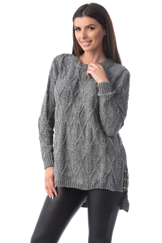 Pulover asimetric cu banda multicolora in laterale E778-18