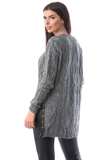 Pulover asimetric cu banda multicolora in laterale E778-18