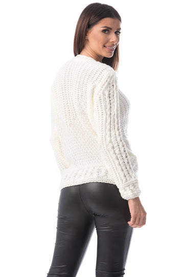 Pulover din material tricotat cu model si buzunare laterale E782-2