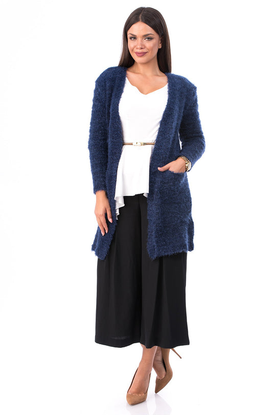 Cardigan lung pufos cu buzunate laterale E784-44