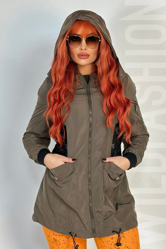 Jacheta midi cu buzunare si dantela E800RR-8