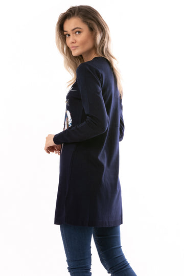 Bluza lunga cu imprimeu pene si text inscriptionat E887-44