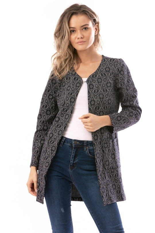 Cardigan casual cu decolteu in anchior si buzunare FALSE E888-4418