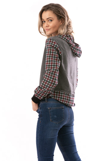 Bluza casual cu imprimeu carouri si gluga atasata E900-18