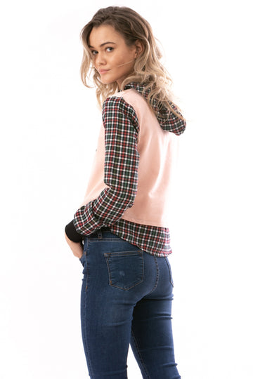 Bluza casual cu imprimeu carouri si gluga atasata E900-5