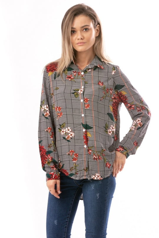 Camasa casual cu model floral si nasturi in fata E902-100