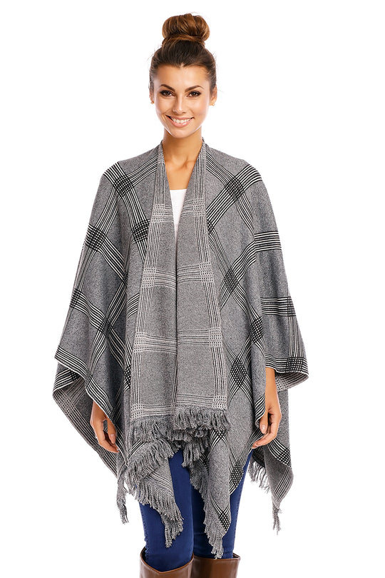 Cardigan tip poncho cu model in dungi E927-18
