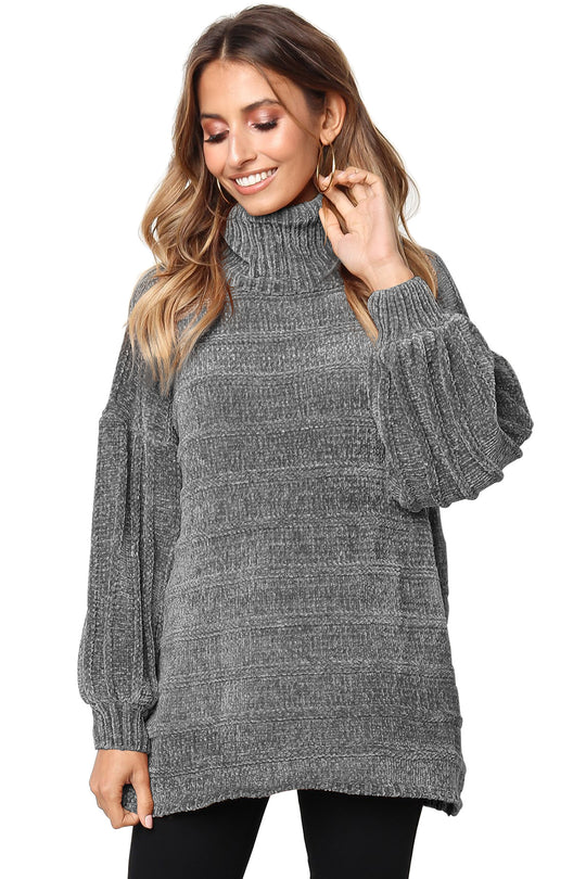 Pulover lung si pufos cu guler rulat F683-181