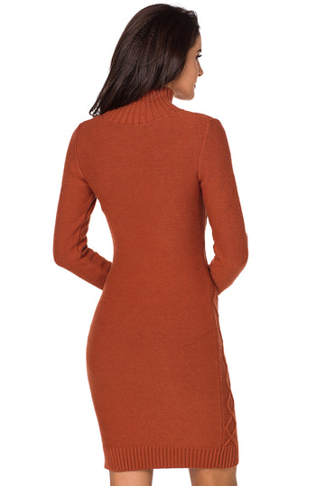 Rochie tip pulover cu guler inalt model tricotat F684-19