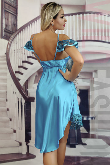 Desu elegant cu push-up din satin cu broderie florala F795-411