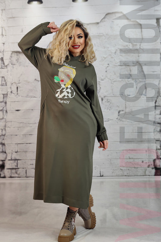 Rochie lunga casual cu maneci lungi si gluga atasata F853-120