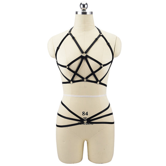 Set 2 piese lenjerie fetish din benzi elastice F884-1