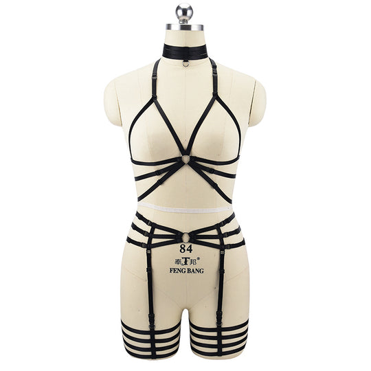 Set 3 piese lenjerie fetish din benzi elastice reglabile F885-1