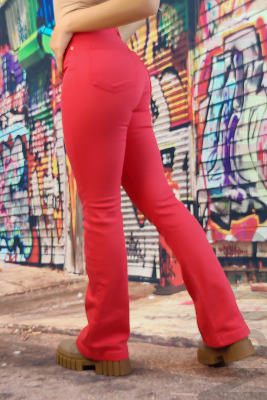 Blugi evazati model skinny cu talie inalta din denim usor elastic F912-55