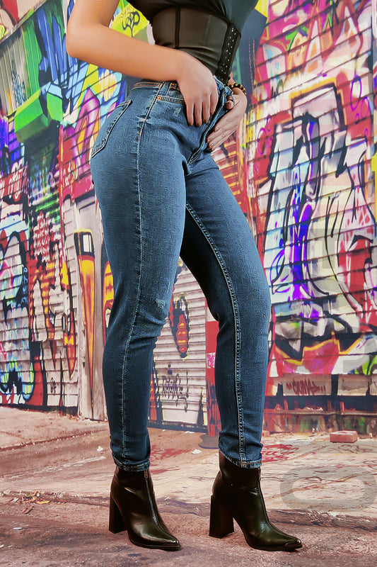 Blugi skinny model destroyed din denim usor elastic F921-444