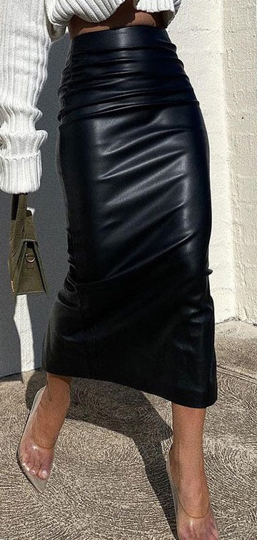 Fusta lunga casual/elegant din imitatie piele FS182-1