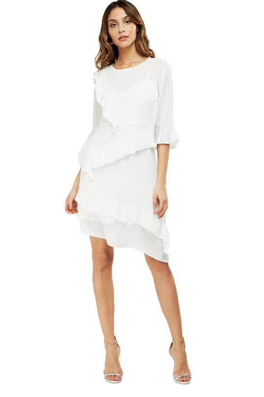 Rochie casual cu maneci trei sferturi si volanase G605-2