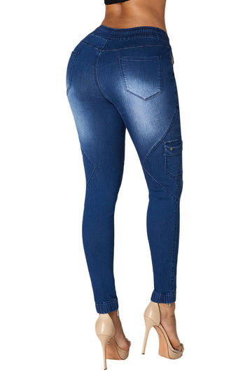 Blugi cu talie inalta din denim elastic G656-444