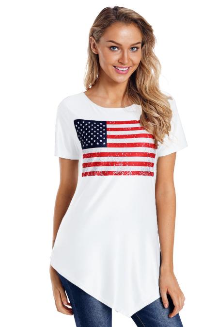 Tricou asimteric cu print - steag USA G721-2