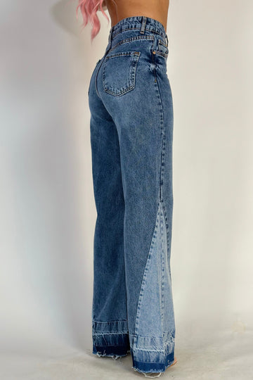 Blugi casual model boyfriend cu talie inalta si material inserat G784-4