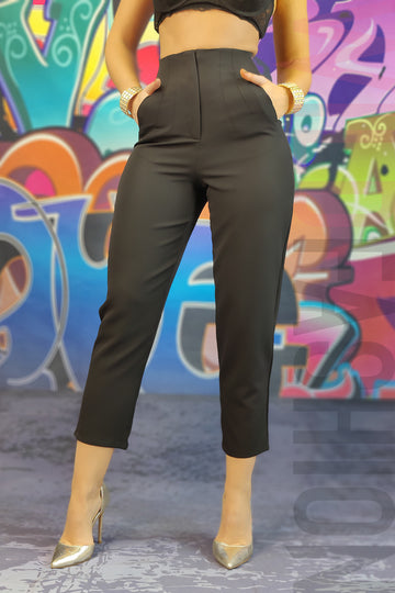 Pantaloni eleganti cu talie inalta din material usor elastic G791-1