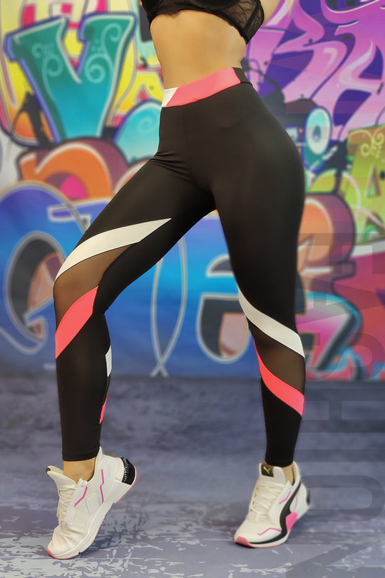 Colanti sport cu talie inalta si dungi colorate si plasa G796-100