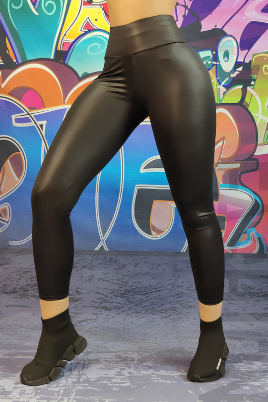 Colanti fashion cu talie inalta din vinil elastic si lucios G805-1