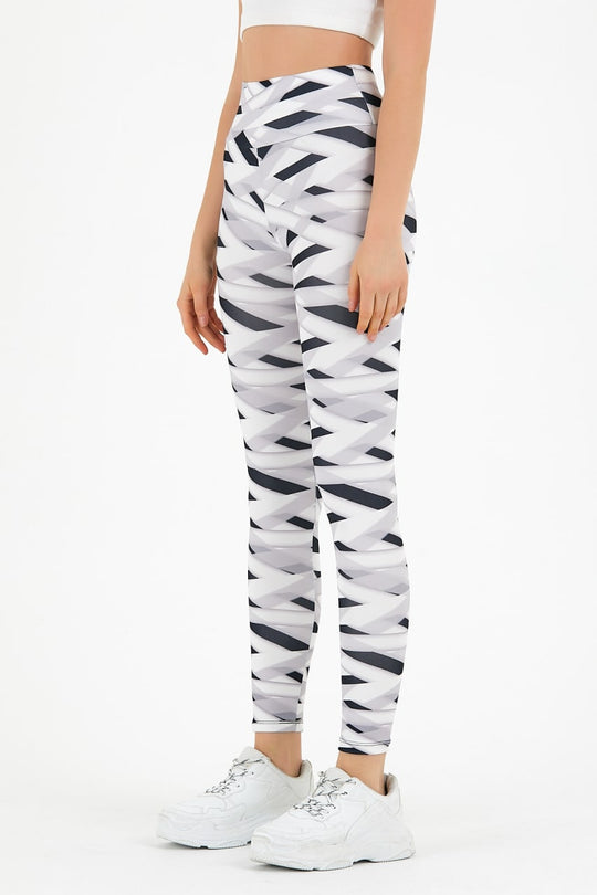 Colanti sport cu talie inalta din material elastic si print abstract G807-100