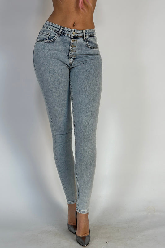 Blugi skinny cu talie inalta din denim usor elastic G840-182