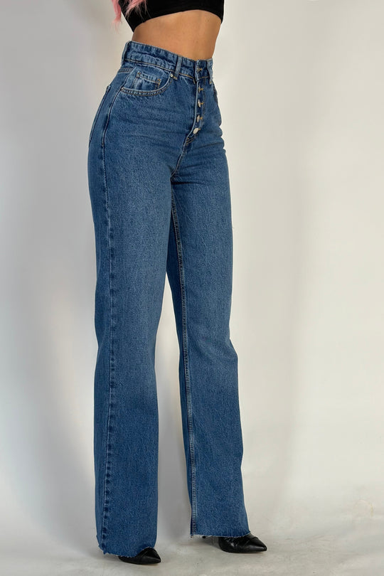 Blugi casual cu talie inalta din denim, model evazat G841-4