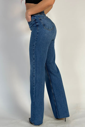 Blugi casual cu talie inalta din denim, model evazat G841-4