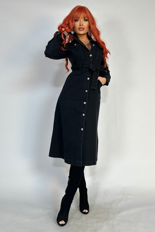 Rochie lunga, casual din denim negru G844-1