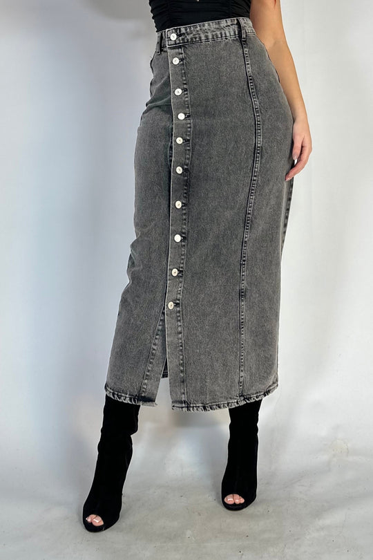Fusta lunga, casual din denim cu nasturi vizibili in fata G845-18