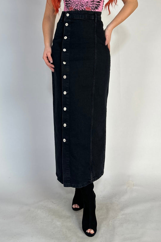 Fusta lunga, casual din denim cu nasturi vizibili in fata G845-1