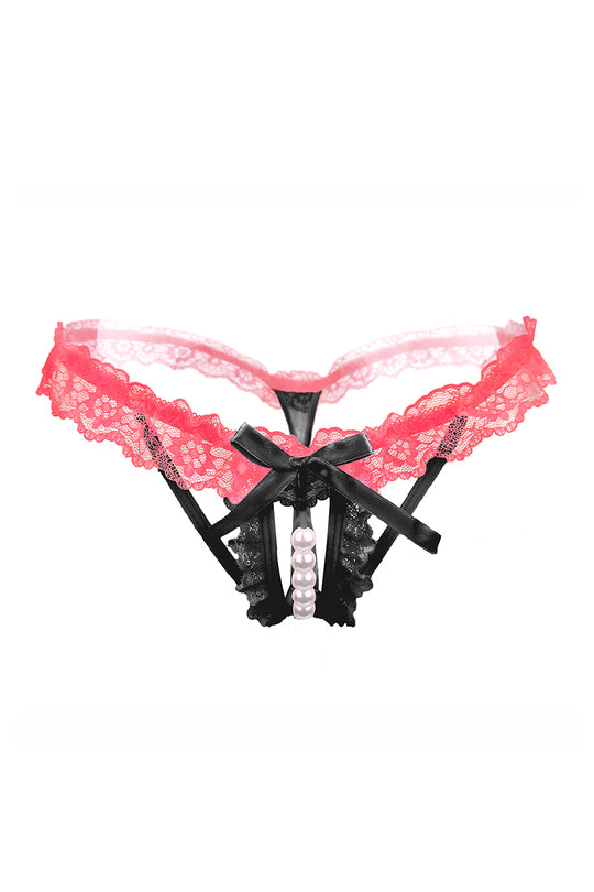 Chilot din dantela cu fundita si perle sintetice GS1035-115