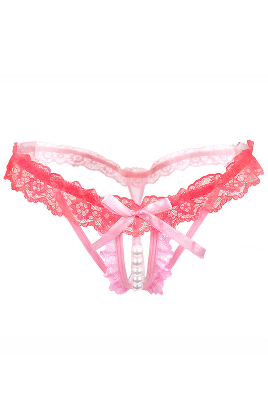 Chilot din dantela cu fundita si perle sintetice GS1035-535