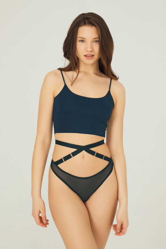 Chilot tanga din plasa fina cu benzi late elastice in talie GS1140-123