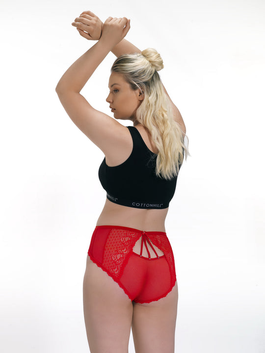 Chilot clasic cu talie inalta model retro din plasa cu dantela si strasuri GS1155-3