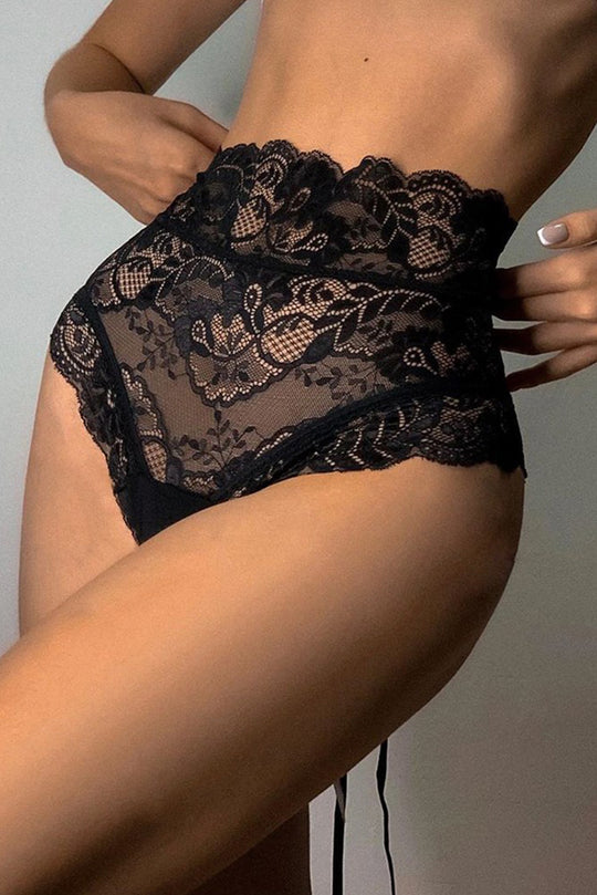 Chilot semitanga cu talie inalta din dantela florala GS1206-1