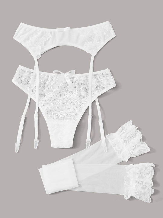 Set 3 piese lenjerie sexy din portjartiera cu jartiere, chilot si ciorapi GS1262-2