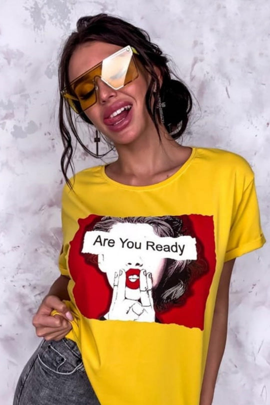 Tricou casual cu imprimeu - Are you ready H644-9