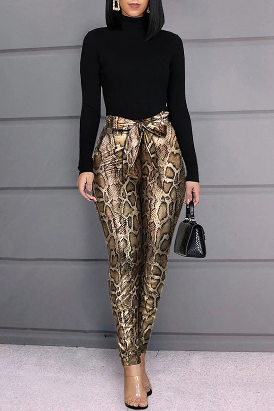 Colanti luciosi cu talie inalta si model animal print H675-99