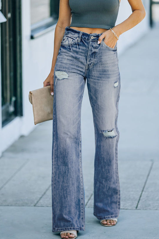 Blugi drepti cu talie medie si taieturi H720-4