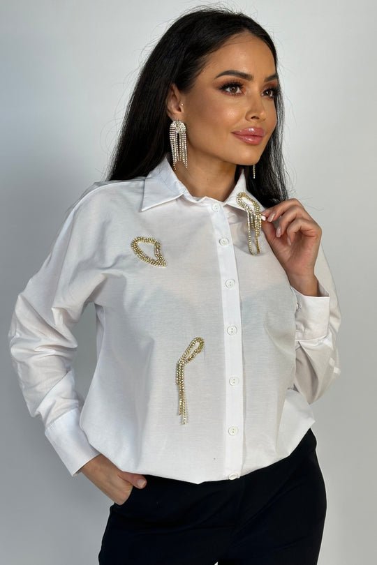 Camasa eleganta cu strasuri aurii H736-2