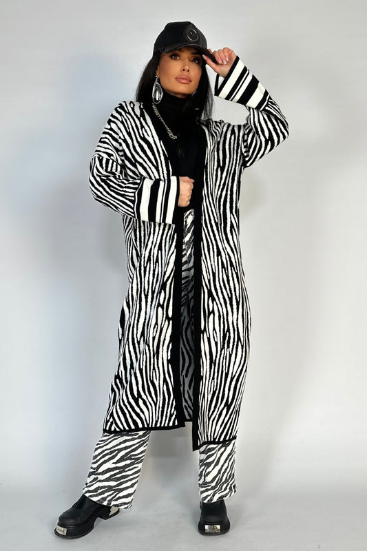 Cardigan lung. casual cu maneci si imprimeu zebra-print H746-1122