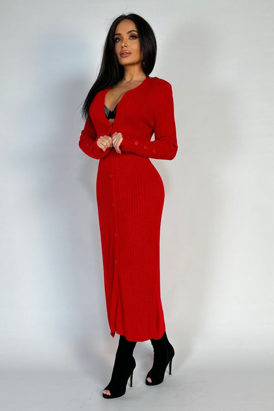 Rochie lunga din material crosetat cu inchidere cu nasturi in fata H756-3