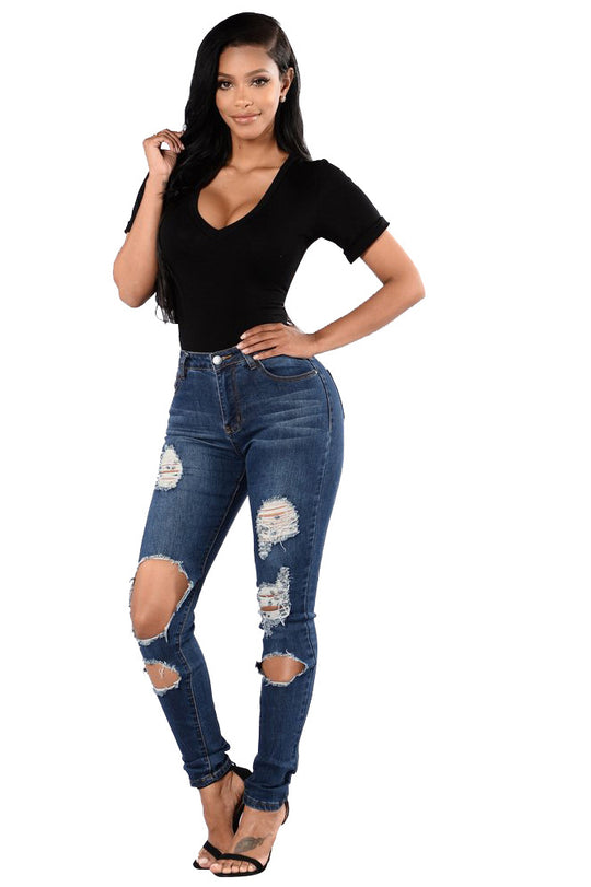 Blugi cu talie inalta si taieturi in fata J648-444